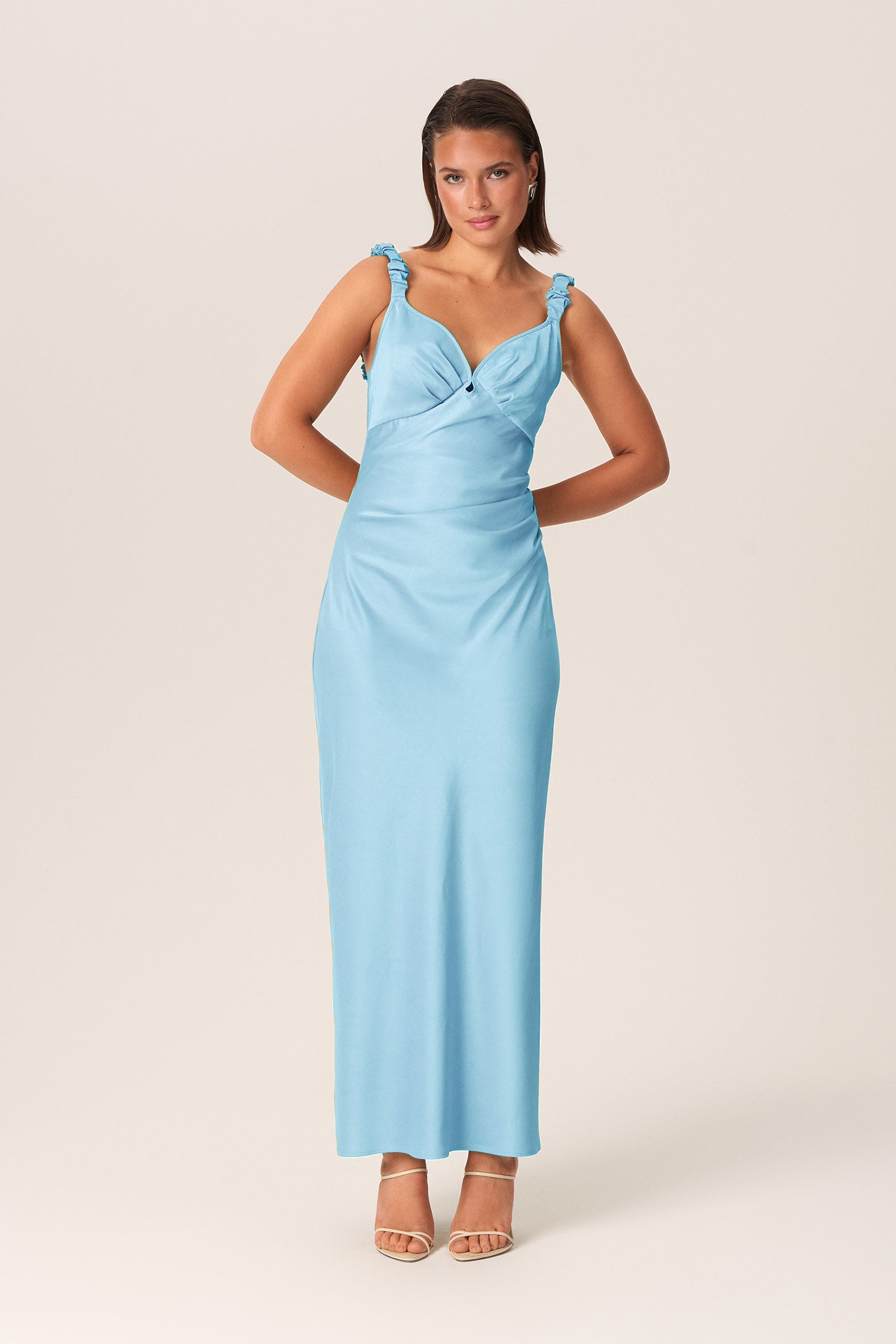 Light blue silk slip dress hotsell