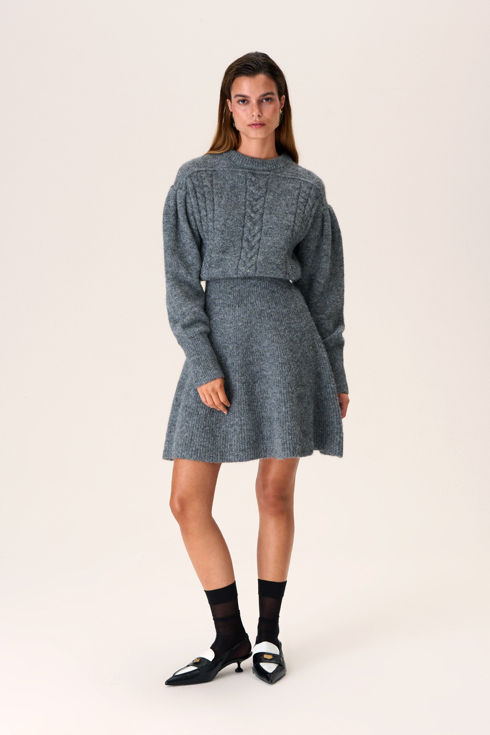 Dark Grey Nordic Print Knitted Jumper Dress
