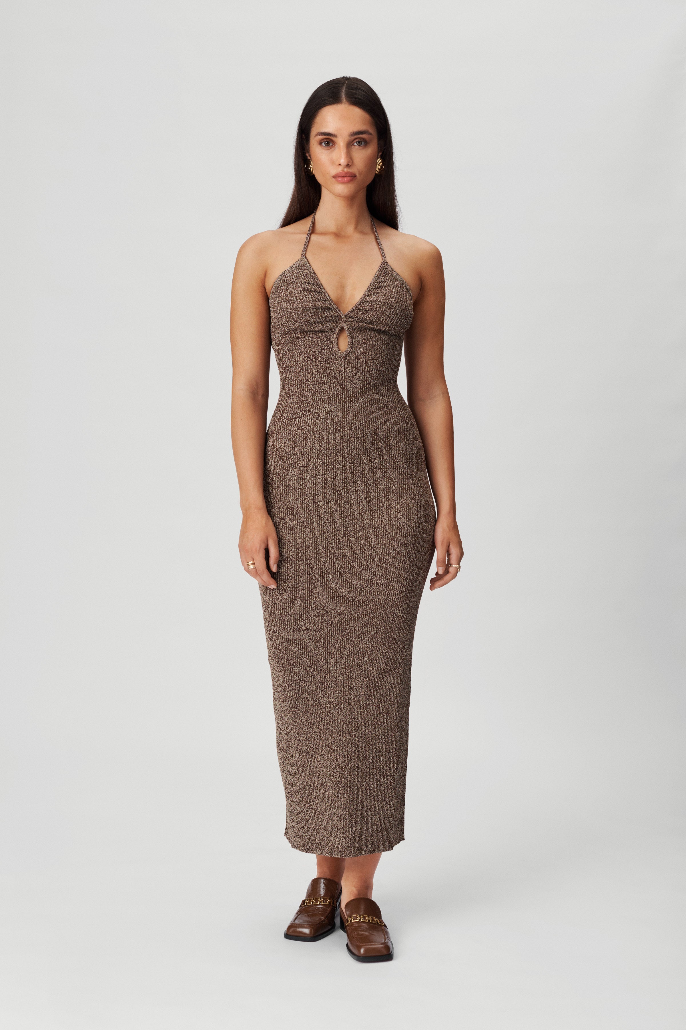 Ribbed dress in brown melange – Shop dress