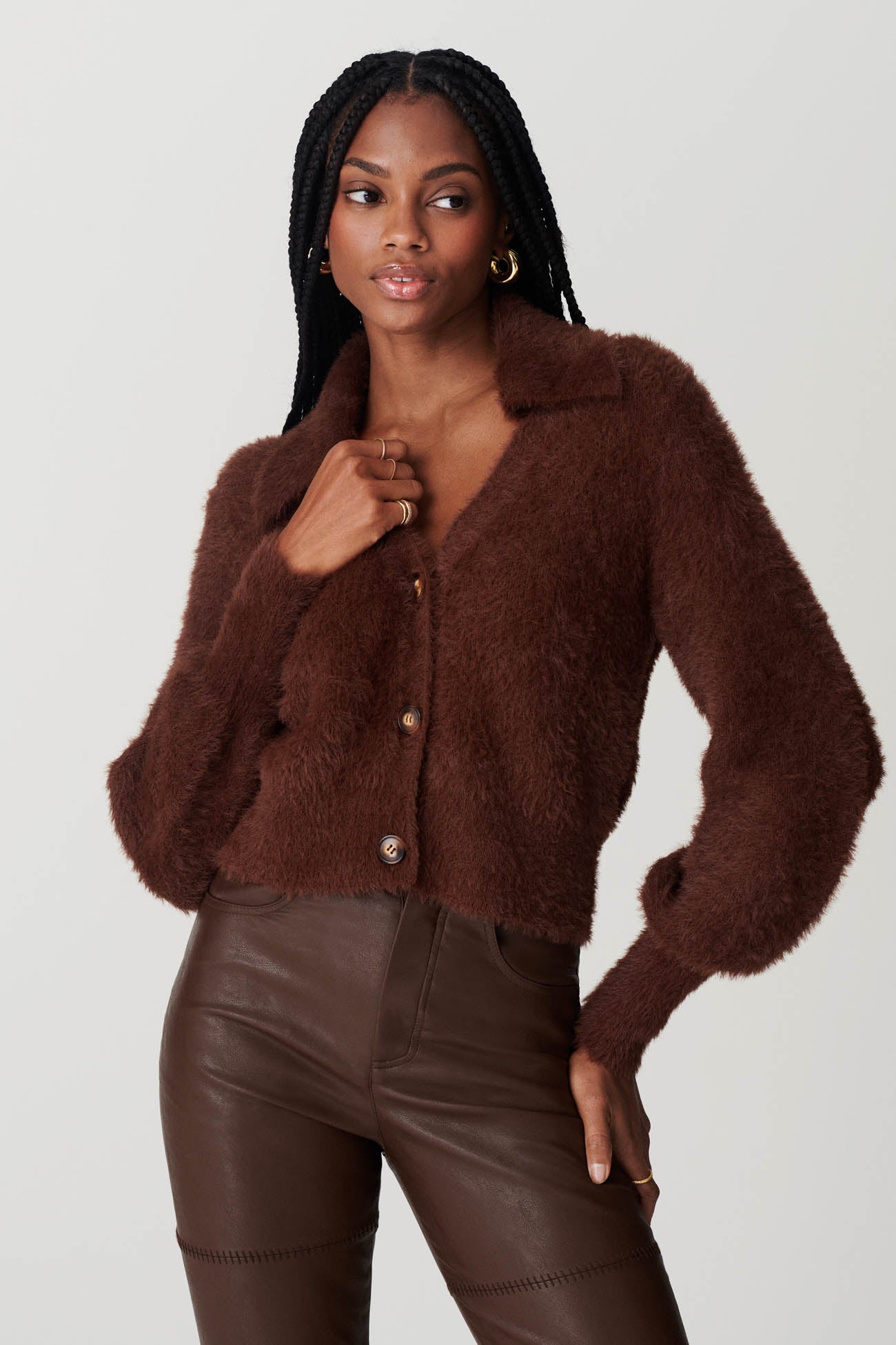 Fuzzy button up discount cardigan