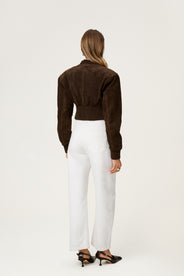 Brixen cropped suede jacket in dark brown with a boxy fit.  thumbnail image
