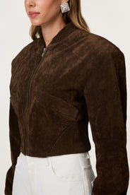 Brixen cropped suede jacket in dark brown with a boxy fit.  thumbnail image