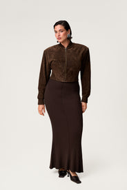 Brixen cropped suede jacket in dark brown with a boxy fit.  thumbnail image