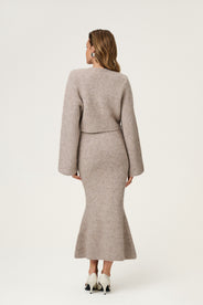 Knitted Cessole midi lengthed skirt in greige. thumbnail image