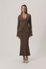 Lugo knitted cardigan in taupe with long sleeve trumpet arms.
