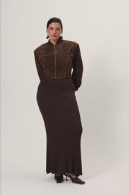 Brixen cropped suede jacket in dark brown with a boxy fit.  thumbnail image