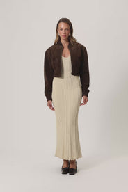 Brixen cropped suede jacket in dark brown with a boxy fit.  thumbnail image