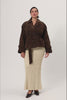 York cropped trench coat in dark brown suede.