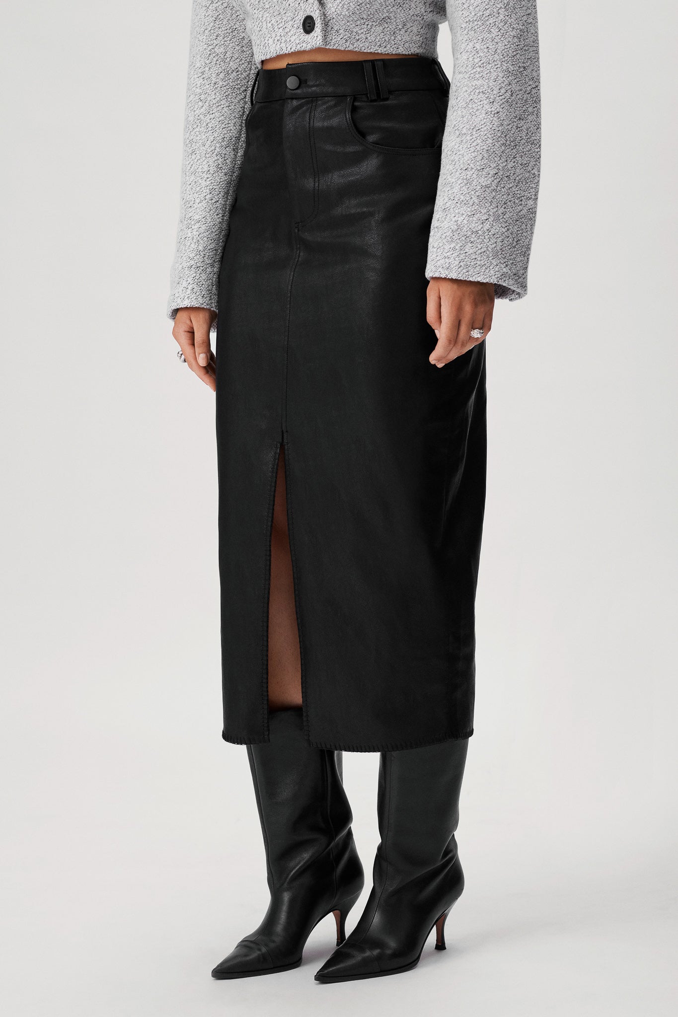 Vegan Leather Ruched Midaxi Skirt - Black | Manière De Voir EU